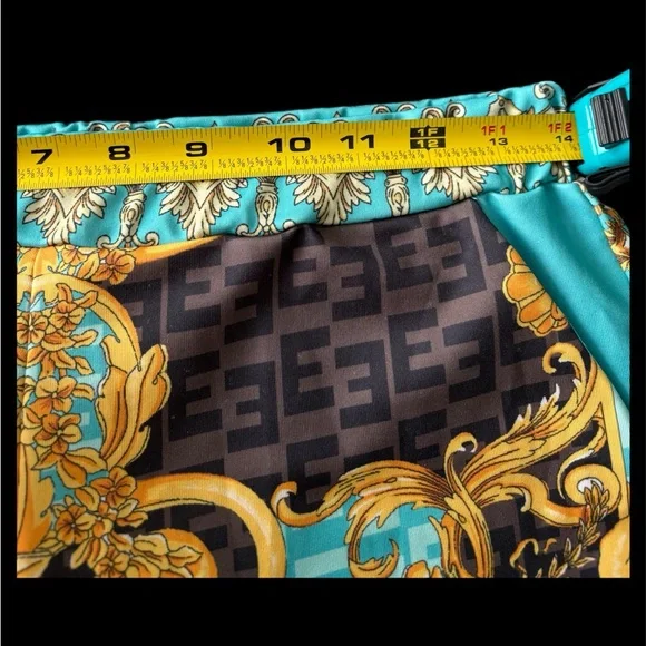 Shorts Set Vibrant Blue and Gold Patterned Jacket and Shorts - Picture 4 of 6